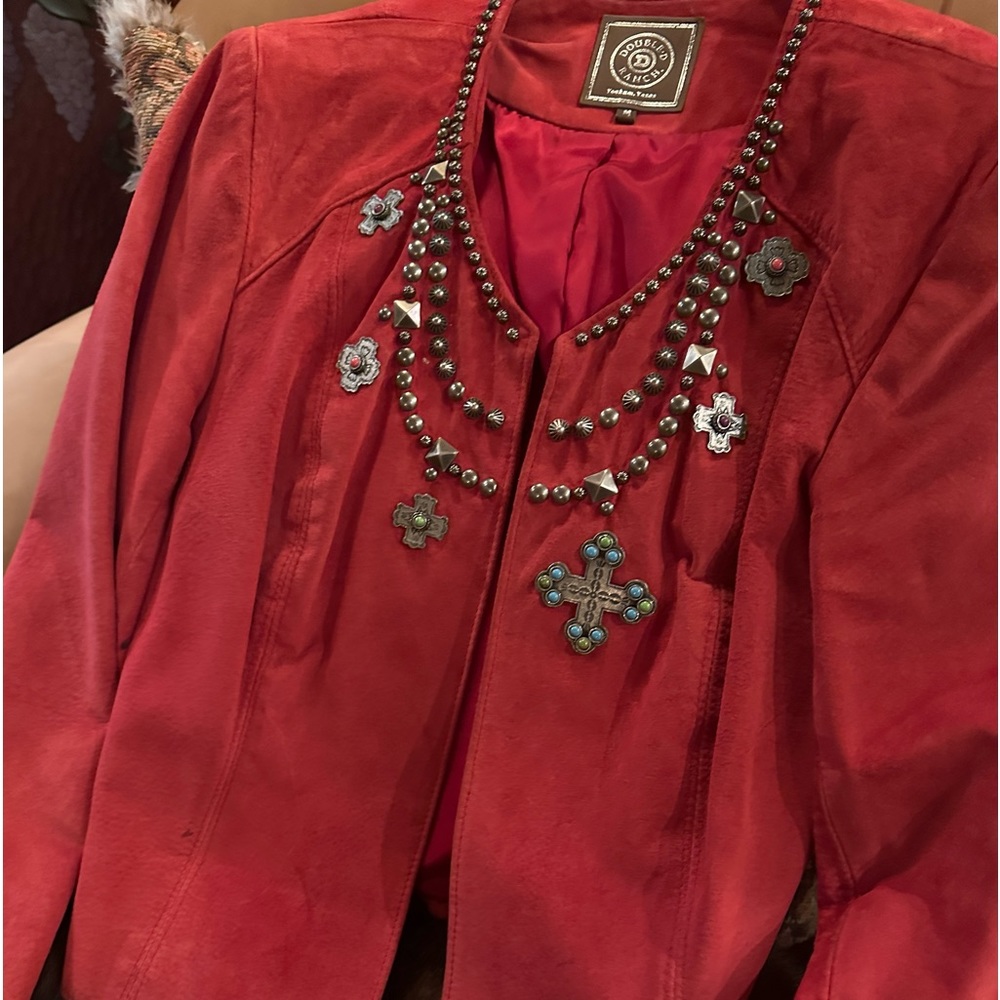 Double d ranch leather jacket ! Embossed silver ! Crosses! Gorgeous